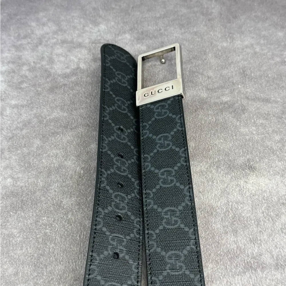 Gucci Black Gg Supreme Men's Belt Square Buckle 722370 90/38